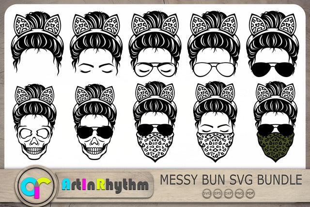 Messy Bun With Cat Ears Headband Svg, Messy Bun Svg, Skull With Sunglasses Svg SVG Artinrhythm shop 