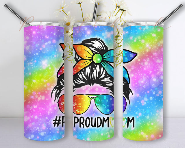 Messy Hair Bun Proud Mom LGBT Gay Pride Support LGBTQ Sublimation Designs for Tumbler, Rainbow Tumbler Design Sublimation PixelChick 