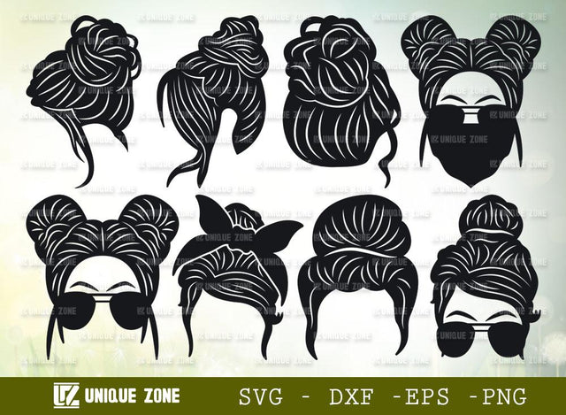 Messy Hair Bun Svg | Messy Bun Svg | Hair Bun With Sunglasses Svg | Messy Bun Face Svg | Girl Svg | SVG Unique Zone 