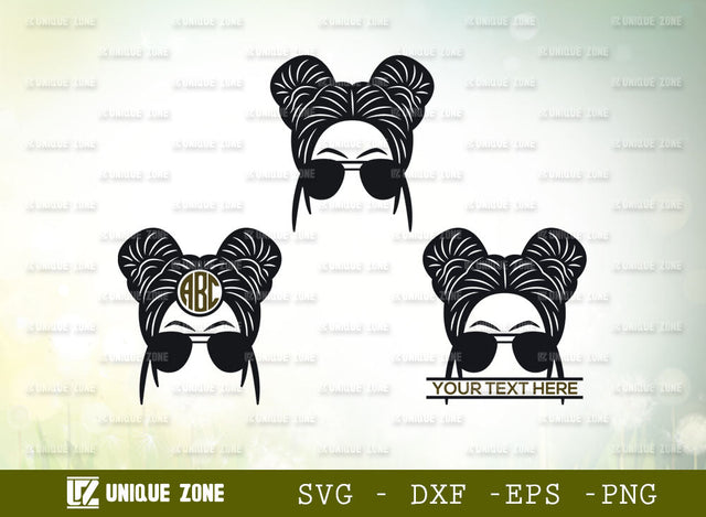 Messy Hair Bun SVG Monogram, Messy Bun Svg, Hair Bun With Sunglasses Svg, Messy Bun Face Svg, Girl Svg, Mom Svg, Pretty Svg, Hairstylist Svg, Hair Bun Svg, Princess Svg, SVG Unique Zone 