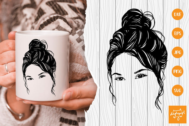 Messy Hair SVG, Beauty Woman In Messy Bun Svg SVG dapiyupi store 