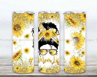 Messy Mom Life Bun Hair Seamless Sunflower 20oz Skinny Tumbler Sublimation Designs Tumbler for Straight Tapered PNG File Digital Download Sublimation ToriDesigns 