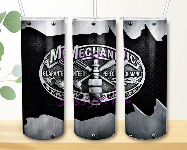Metal Style Mechanic Stainless Steel Tumbler 20oz Skinny Tumbler Sublimation Wrap Design PNG Digital Download Sublimation sassyprint 