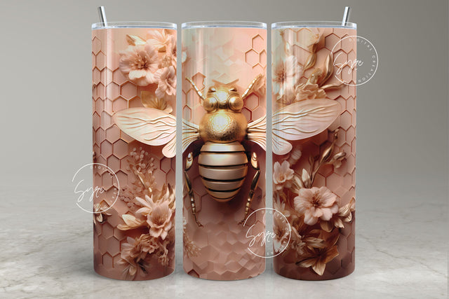 Metallic 3D Bee Tumbler, Honeycomb, Rose Gold Flower Tumbler, 20oz Skinny Tumbler Wrap Seamless Sublimation, Spring Floral, Digital Download Sublimation Syre Digital Creations 
