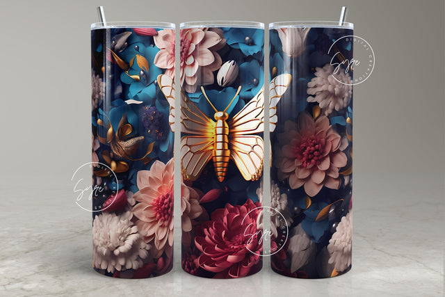 Metallic 3D Butterfly Tumbler, 3D Flower, 20 oz Skinny Tumbler Wrap Seamless Sublimation, Spring Floral Tumbler, Digital Instant Download Sublimation Syre Digital Creations 
