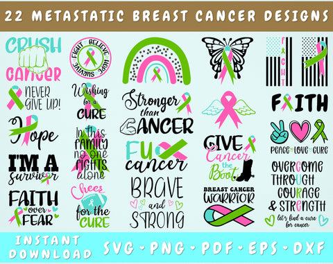 Metastatic Breast Cancer SVG Bundle, 22 Designs, Metastatic Breast Cancer Shirt SVG, PNG, Cancer Survivor SVG, Peace Love Cure SVG SVG HappyDesignStudio 