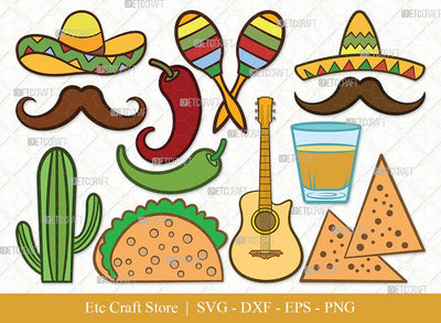 Mexican Clipart SVG Cut File | Mexican Svg | Cinco De Mayo Svg | Mexican Hat Svg | Sombrero Svg | Nacho Svg | Bundle SVG ETC Craft 