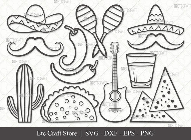 Mexican Outline SVG Cut File | Mexican Svg | Cinco De Mayo Svg | Mexican Hat Svg | Sombrero Svg | Nacho Svg | Bundle SVG ETC Craft 