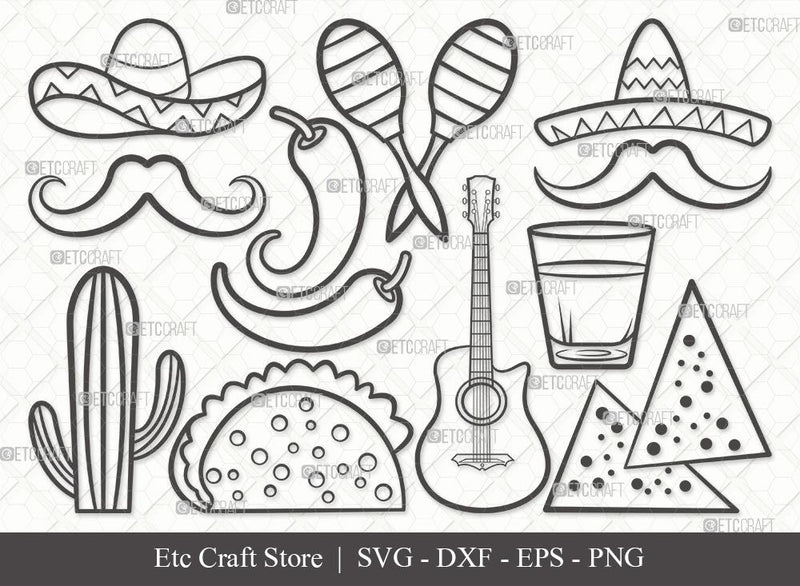 Mexican Outline SVG Cut File | Mexican Svg | Cinco De Mayo Svg | Mexican Hat Svg | Sombrero Svg | Nacho Svg | Bundle SVG ETC Craft 