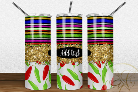 Mexican Serape and Confetti 20oz Skinny Tumbler Sublimation | Mexican Chiles Sublimation Marlene Campos 