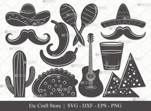 Mexican Silhouette SVG Cut File | Mexican Svg | Cinco De Mayo Svg | Mexican Hat Svg | Sombrero Svg | Nacho Svg | Bundle SVG ETC Craft 