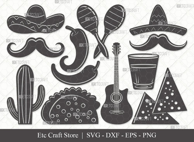 Mexican Silhouette SVG Cut File | Mexican Svg | Cinco De Mayo Svg | Mexican Hat Svg | Sombrero Svg | Nacho Svg | Bundle SVG ETC Craft 