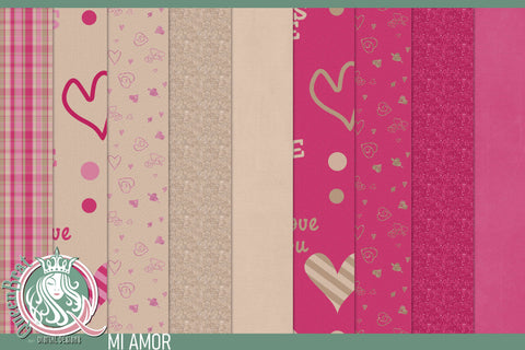 MiAmor Valentine Background Papers Digital Pattern QueenBrat Digital Designs 