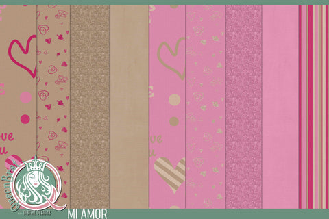 MiAmor Valentine Background Papers Digital Pattern QueenBrat Digital Designs 