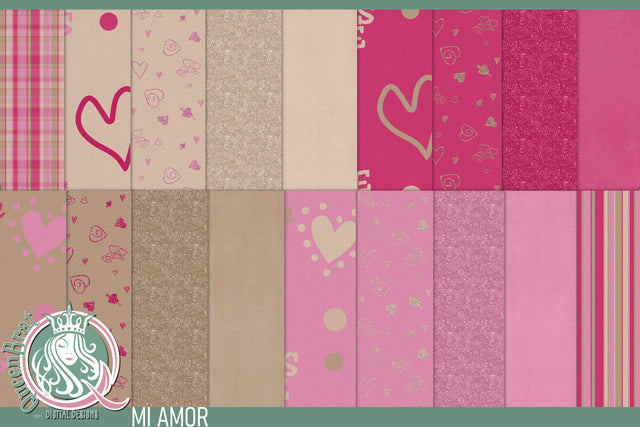 MiAmor Valentine Background Papers Digital Pattern QueenBrat Digital Designs 