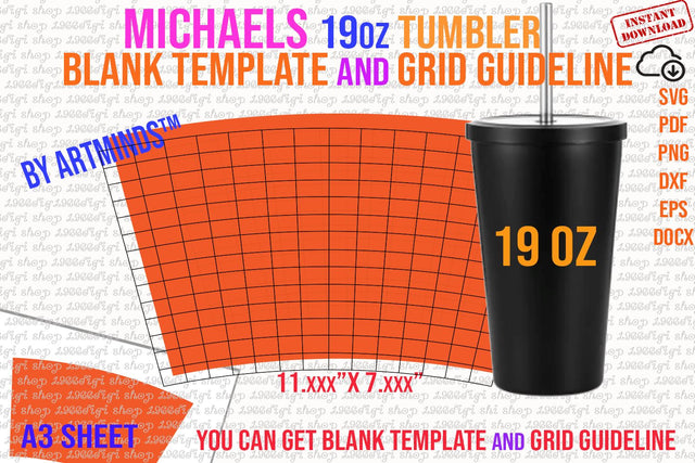 Michaels 19oz Tumbler Template Full Wrap Sublimation Template for Artminds SVG 1966digi 