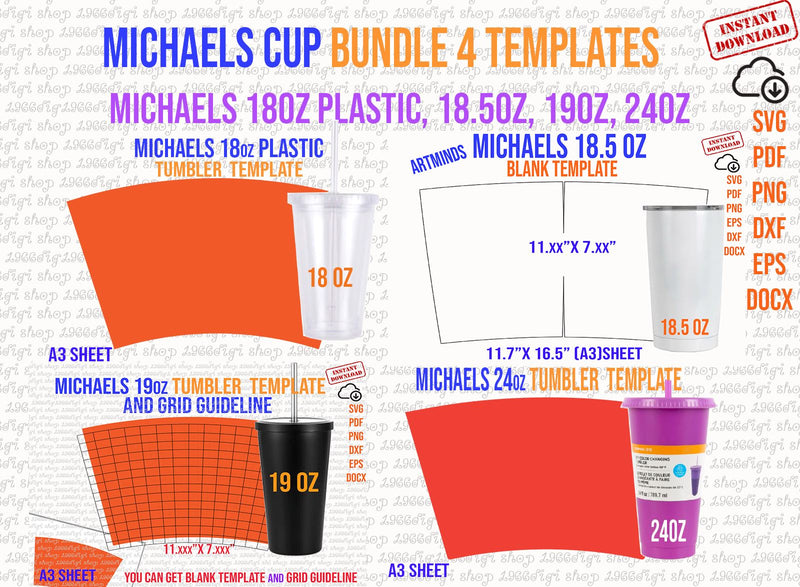 Michaels Template, Michaels Bundle Template, 18, 18.5, 19, 24oz tumbler template SVG 1966digi 