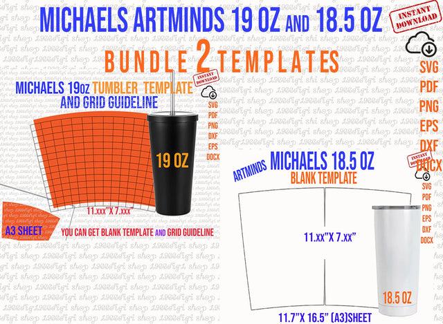Michaels Template, Michaels Bundle Template, 18.5 and 19oz tumbler template SVG 1966digi 