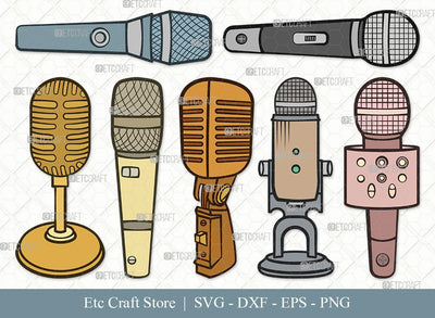 Microphone Clipart SVG Cut File | Mic Svg | Audio Sound Svg | Sound Recording Svg | Bundle SVG ETC Craft 