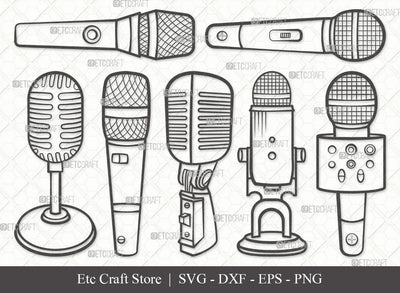Microphone Outline SVG Cut File | Mic Svg | Audio Sound Svg | Sound Recording Svg | Bundle SVG ETC Craft 