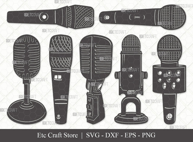 Microphone Silhouette SVG Cut File | Mic Svg | Audio Sound Svg | Sound Recording Svg | Bundle | Eps | Dxf | Png SVG ETC Craft 