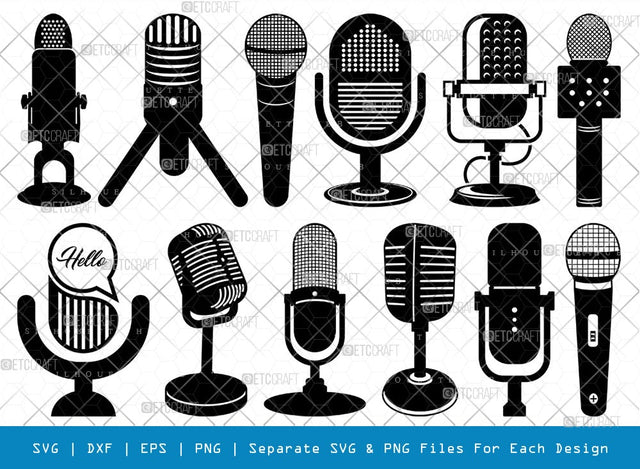Microphone SVG Cut Files | Microphone Silhouette | Audio Sound Svg | Vintage Microphone Svg | Sound Recording Svg | Mike Svg | Microphone Bundle SVG ETC Craft 