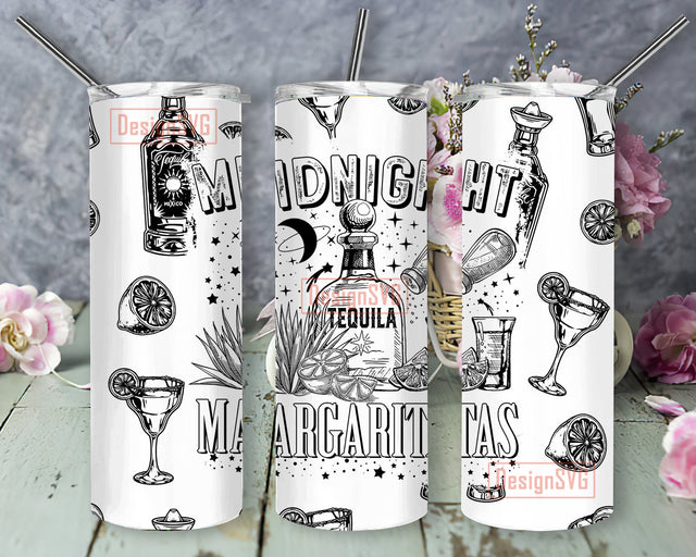 Midnight Margaritas 20oz Skinny Tumbler, Margaritas Tumbler Png, Tequila Tumbler Design Png, Margaritas Witchy Tumbler, Acohol Sublimation Design for Straight, Instant Download Sublimation DesignSVG 