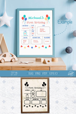 Milestone Board. First Birthday Baby Milestone on Chalkboard or Dry erase board SVG Createya Design 