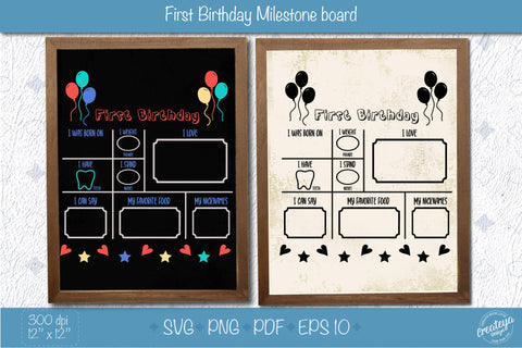 Milestone Board. First Birthday Baby Milestone on Chalkboard or Dry erase board SVG Createya Design 