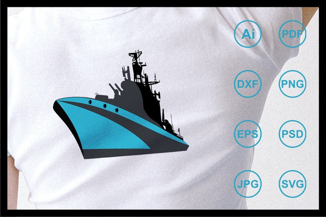 Military ship, cruiser, naval ship, warship design illustration SVG Leamsign Studio 