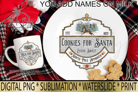 Milk and Cookies for Santa PNG Vintage Christmas Sublimation Design Sublimation Jula Bay Design Studio 