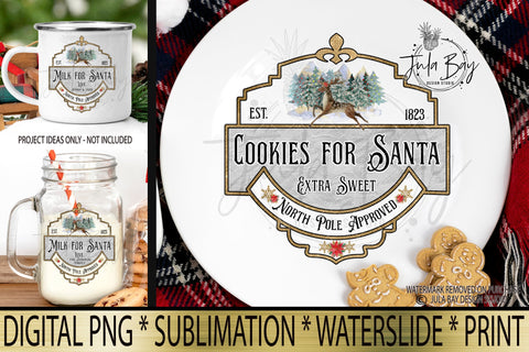 Milk and Cookies for Santa PNG Vintage Christmas Sublimation Design Sublimation Jula Bay Design Studio 