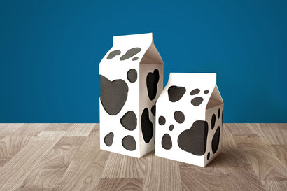 Milk Carton Boxes with Cow Spot Cutouts SVG 3D Paper Risa Rocks It 