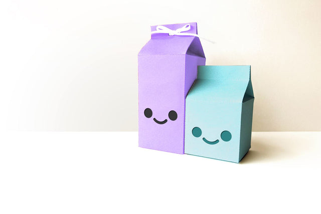 Milk Carton Boxes with Kawaii Face Cutout SVG 3D Paper Risa Rocks It 