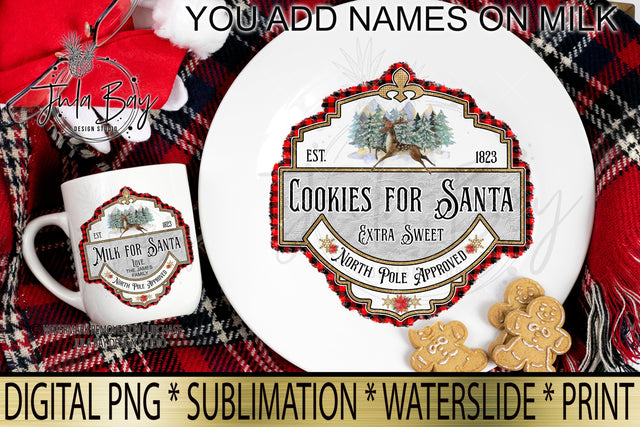 Milk for Santa PNG Cookies for Santa PNG Vintage Buffalo Plaid Sublimation Design Sublimation Jula Bay Design Studio 