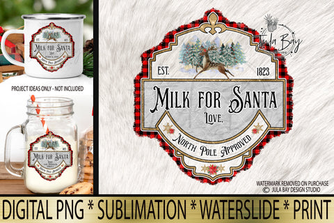 Milk for Santa PNG Cookies for Santa PNG Vintage Buffalo Plaid Sublimation Design Sublimation Jula Bay Design Studio 