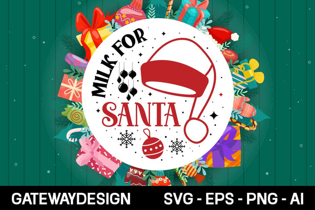 Milk For Santa Round Sign Svg Design SVG designmaster24 
