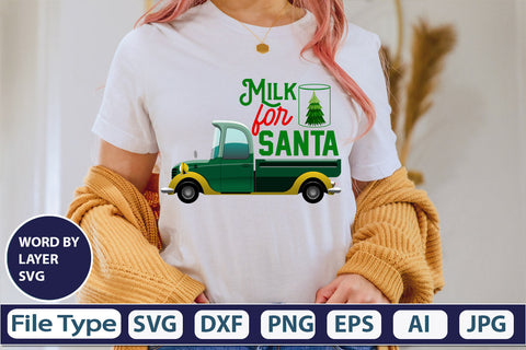 Milk For Santa SVG Cut File SVGs,quotes-and-sayings,food-drink mini-bundles,print-cut,on-sale Clipart Clip Art Sublimation or Vinyl Shirt Design SVG DesignPlante 503 