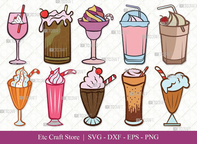 Milkshake Clipart SVG Cut File | Drink Shake Svg | Root Beer Float Svg | Cherry Svg | Ice Cream Svg | Eps | Dxf | Png SVG ETC Craft 