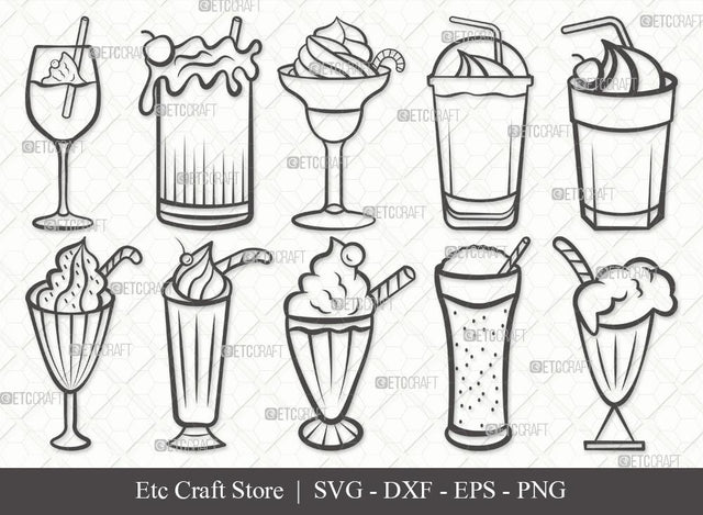 Milkshake Outline SVG Cut File | Drink Shake Svg | Root Beer Float Svg | Cherry Svg | Ice Cream Svg | Eps | Dxf | Png SVG ETC Craft 