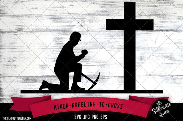 Miner kneeling to cross SVG, Praying at Memorial Cross -Vector Art Commercial & Personal Use- Cricut,Silhouette,Cameo,Vinyl Cut SVG Loveleen Kaur 