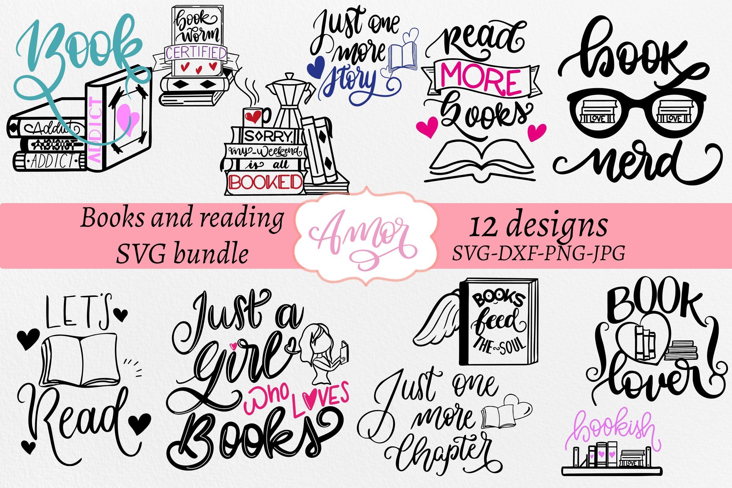Bookish Stickers SVG Bundle, Books SVG for Bookish Sweatshirt