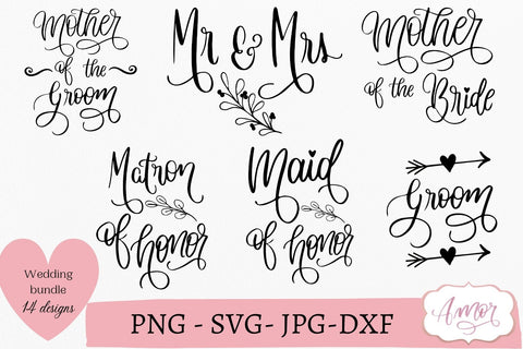Mini Bundle wedding SVG designs, Bridal party svg SVG Amorclipart 