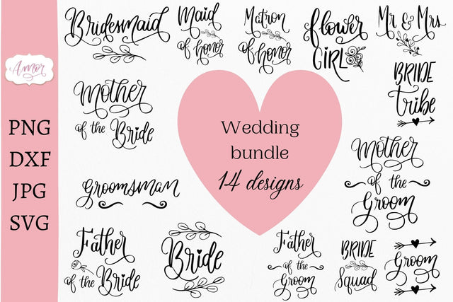 Mini Bundle wedding SVG designs, Bridal party svg SVG Amorclipart 