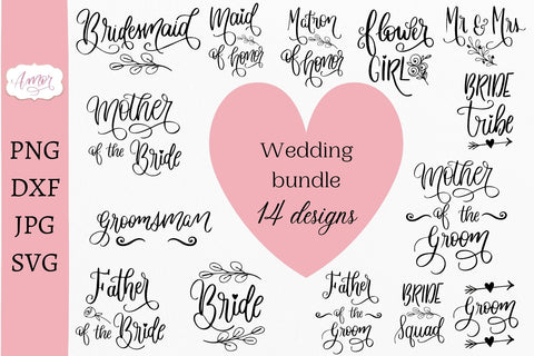 Mini Bundle wedding SVG designs, Bridal party svg SVG Amorclipart 