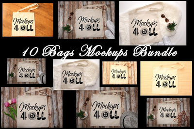 Mini - Bundles ,Beige Canvas Tote Bags Bundle, 10 Canvas Bag Mockup, Tote Mockup, Bags Mockup, Template, Mock Up, Flat Lay, Bag Edge Canvas Tote, Tote, Bag Mock Up Photo ArtStudio 