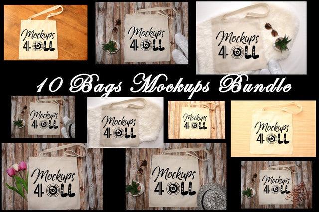 Mini - Bundles ,Beige Canvas Tote Bags Bundle, 10 Canvas Bag Mockup, Tote Mockup, Bags Mockup, Template, Mock Up, Flat Lay, Bag Edge Canvas Tote, Tote, Bag Mock Up Photo ArtStudio 