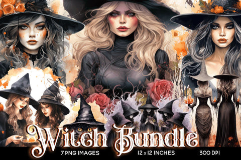 Mini Halloween Witch Clipart Bundle - 7 Amazing Images Sublimation BijouBay 
