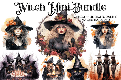 Mini Halloween Witch Clipart Bundle - 7 Amazing Images Sublimation BijouBay 
