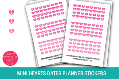 Mini Hearts Date Stickers-Calendar Numbers 1-31 Valentines Date Stickers SVG Happy Printables Club 
